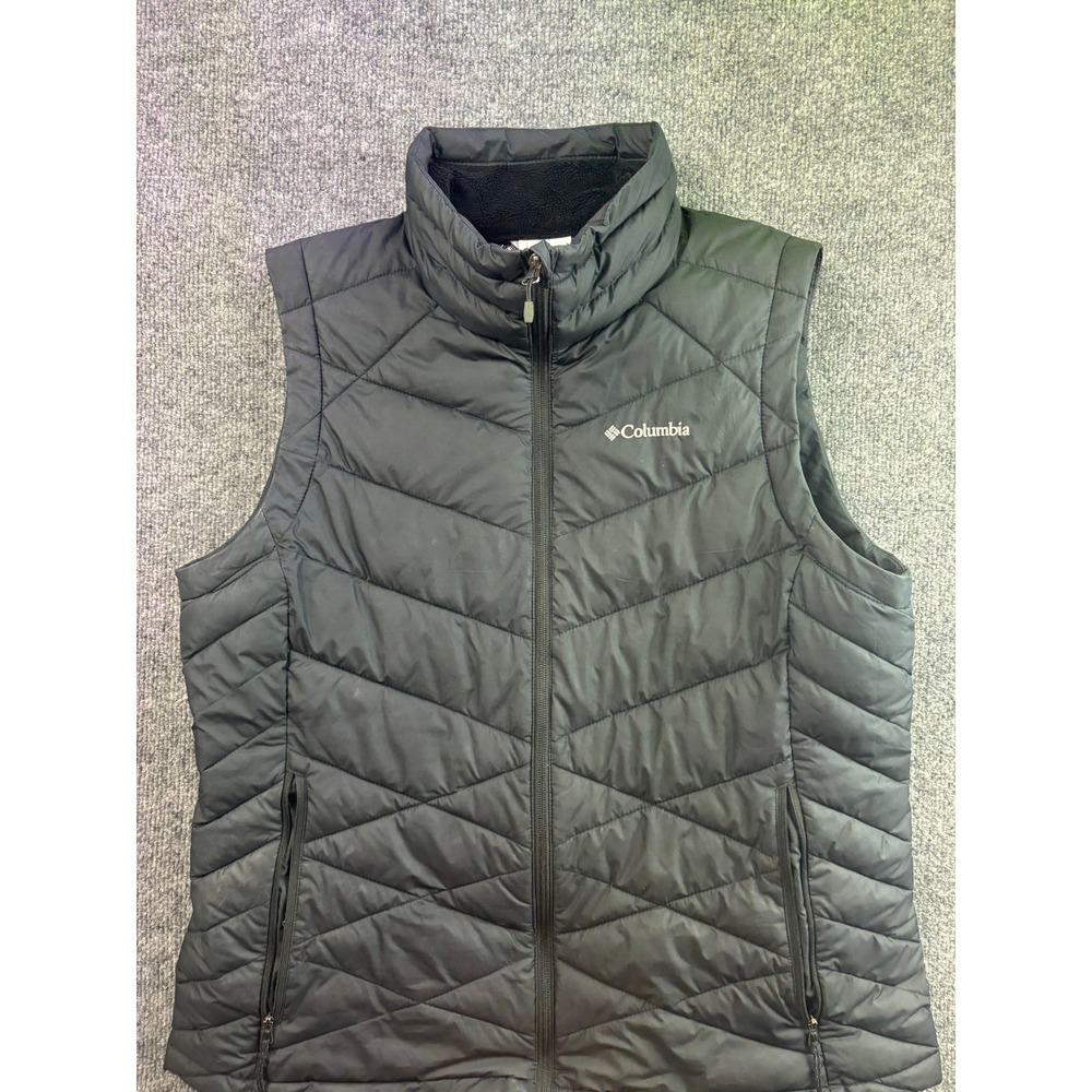 Columbia Puffer Vest Womens XL Black Omni-Heat Quilted Full Zip WL0009